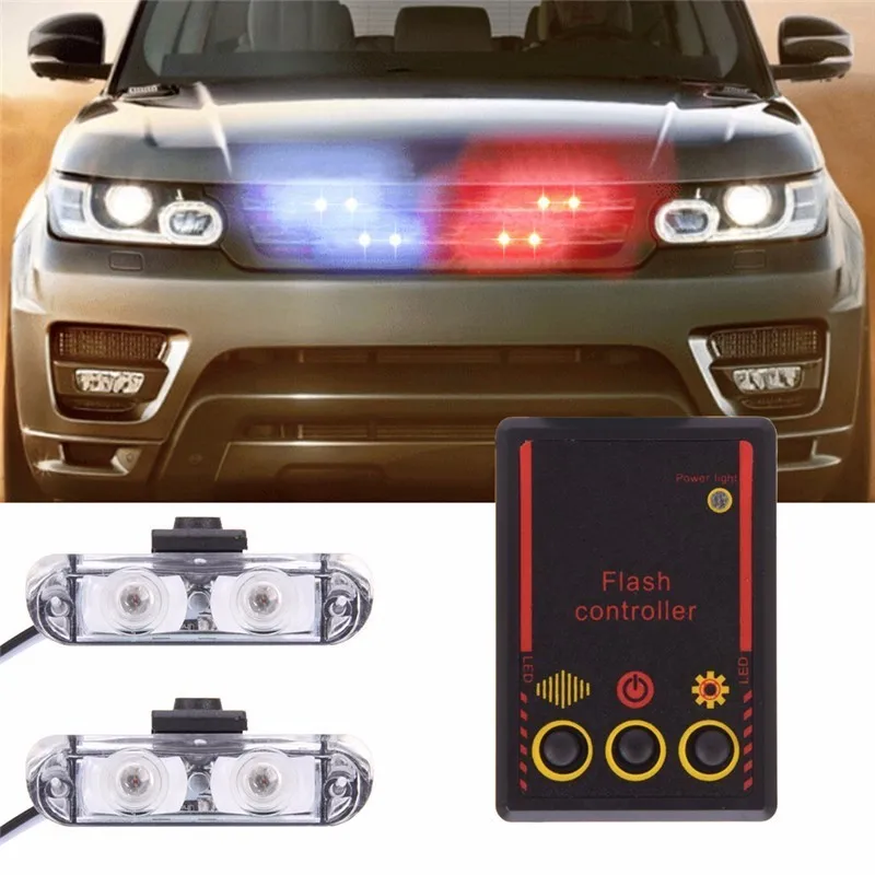 

High Brightness DC 12V 4LED Mini Car LED Strobe Flash Police Light Car Styling Emergency Warning 3 Flashing Fog Lights