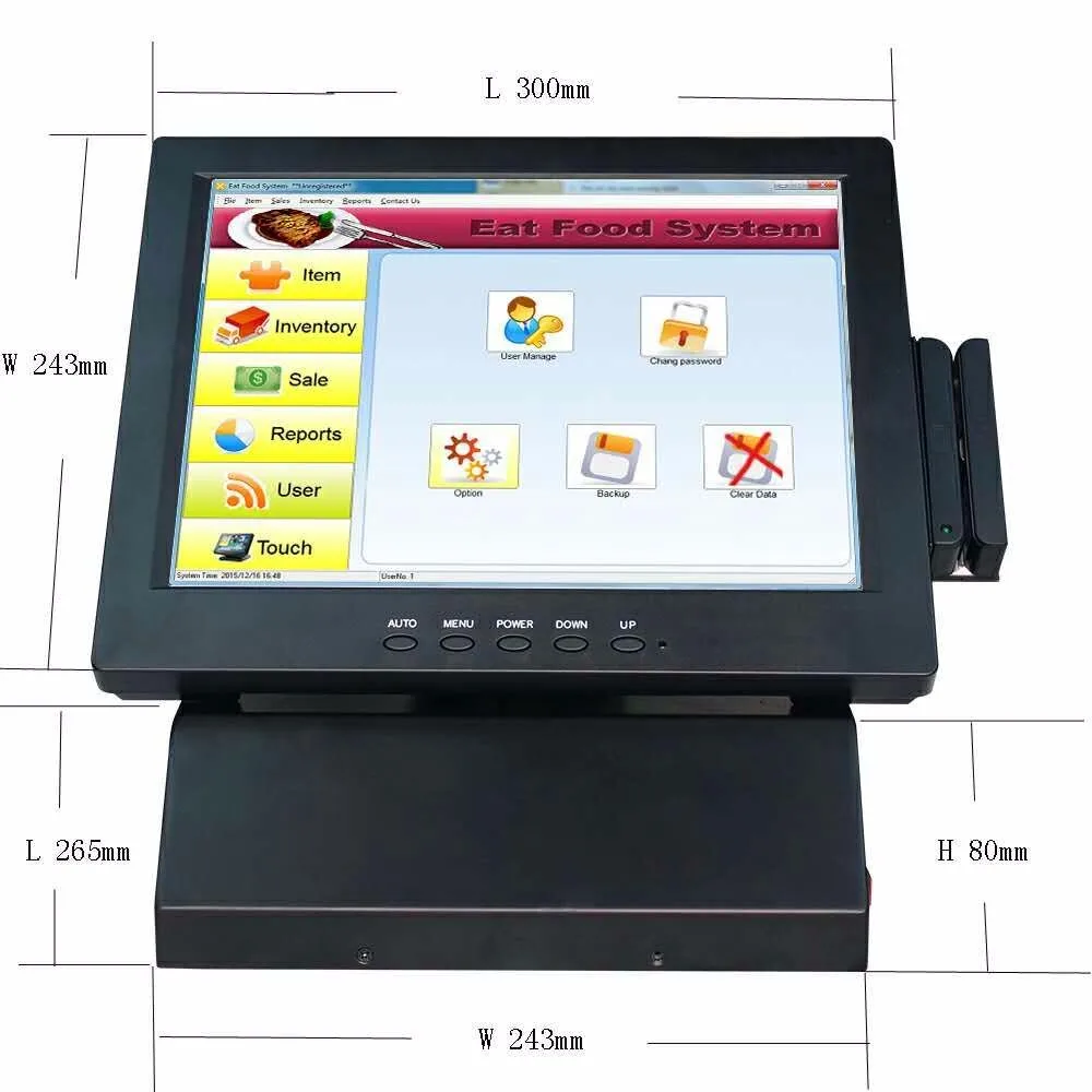 12 дюймовый pos-терминал все в одном сенсорный экран pos система restuarant кассовый аппарат с windows7 бета