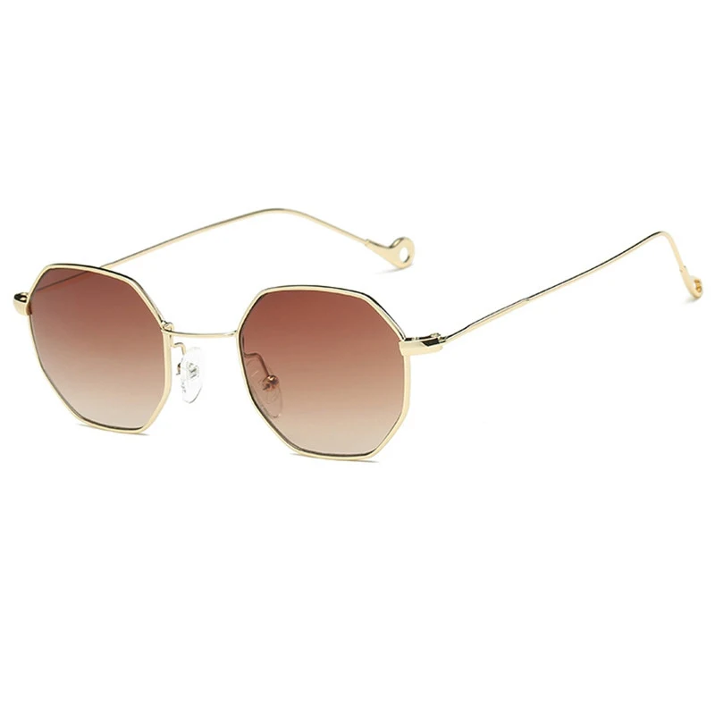 

Women Hexagon Sunglasses Retro Vintage Clear Sun Glasses For Men Luxury Metal Eyewear Octagon Shades Lunette(Brown)