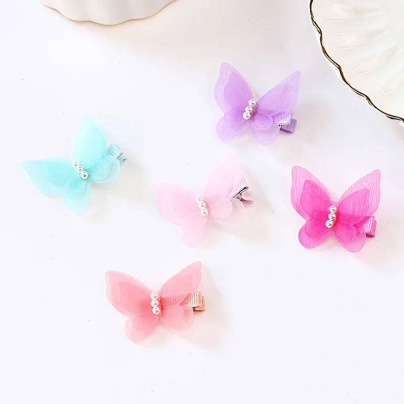

Baby Girls Cute Colorful Chiffon Butterfly Pearl Hairpins Kids Safety Barrettes Headbands Hair Clips Children Hair Accessories
