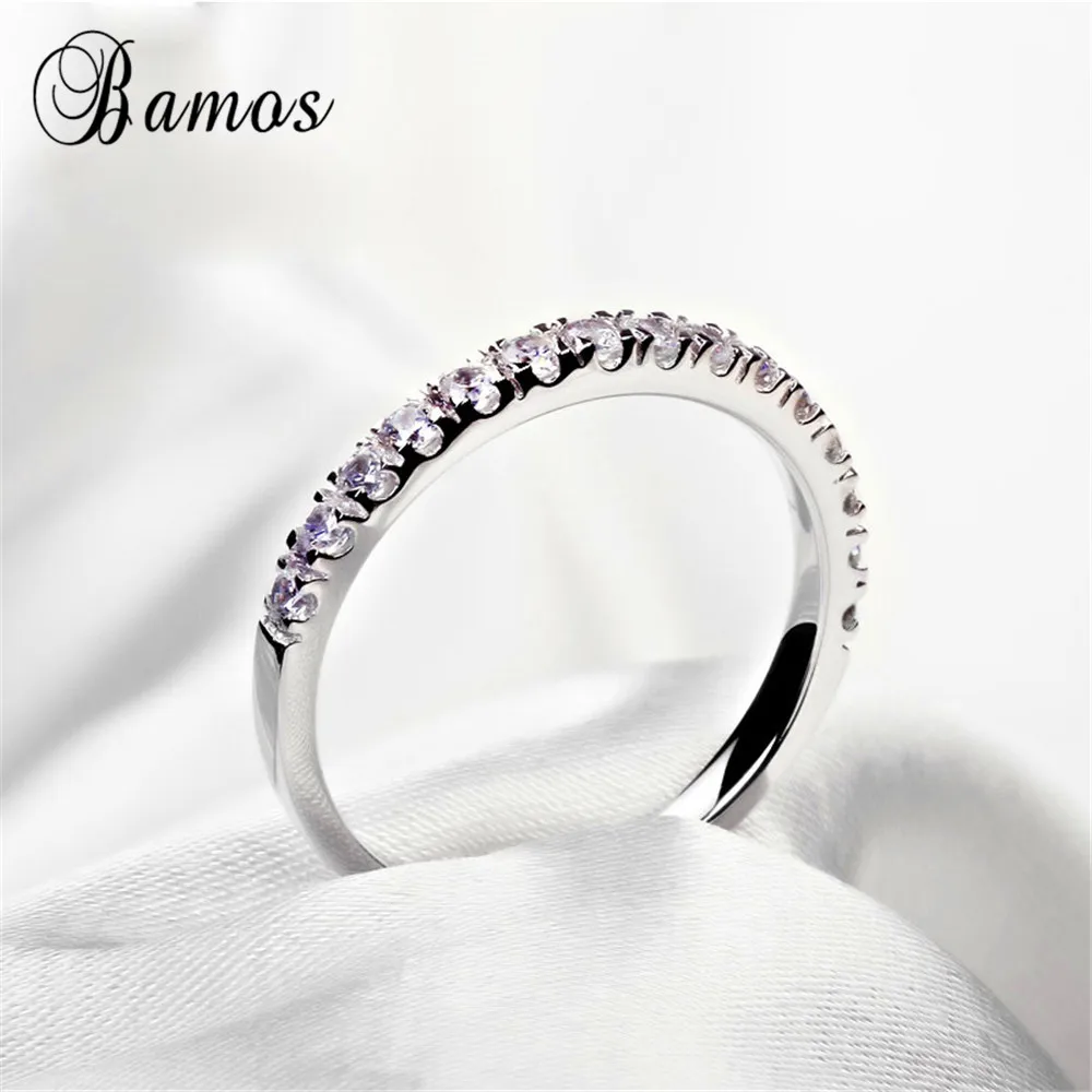Bamos простые и модные однорядные женские 925 серебро свадебные украшения круглый белый циркон кольца с камнем рождения для женщин HR066