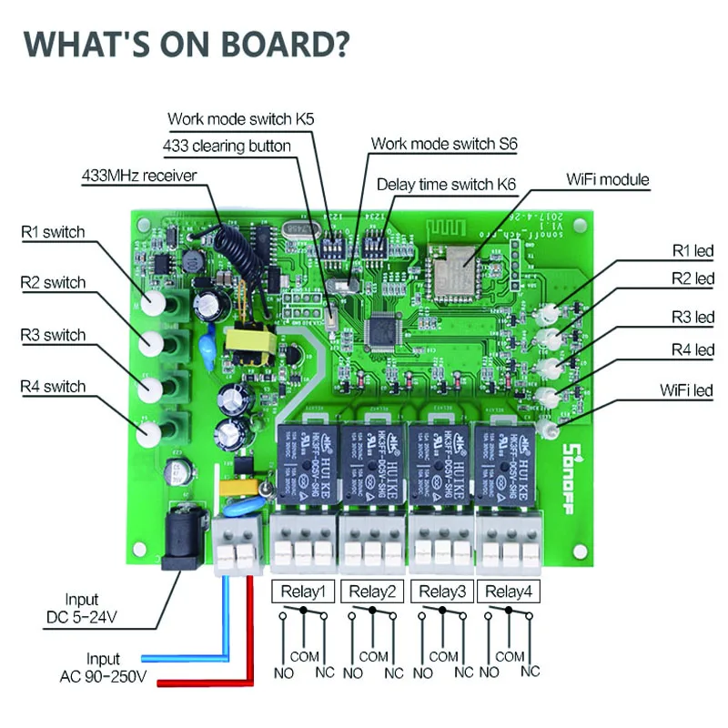 Itead Sonoff 4CH Pro R2 умный Wifi переключатель 4 банда 3 режима работы инчинг Блокировка самоблокирующийся RF/Wifi переключатель работает с Alexa