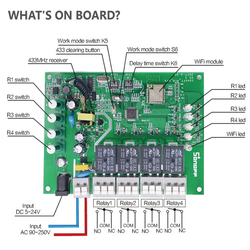Умный переключатель Itead Sonoff 4CH Pro R2 4 Gang 3 рабочих режима блокировка блокировки RF/Wifi