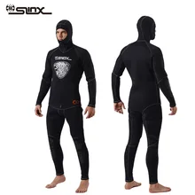 Двойной теплый профессиональный 5 мм 2 шт неопреновое оборудование для ныряний гидрокостюм с капюшоном молния сплит костюм для подводного плавания для мужчин оснастить мужчин t