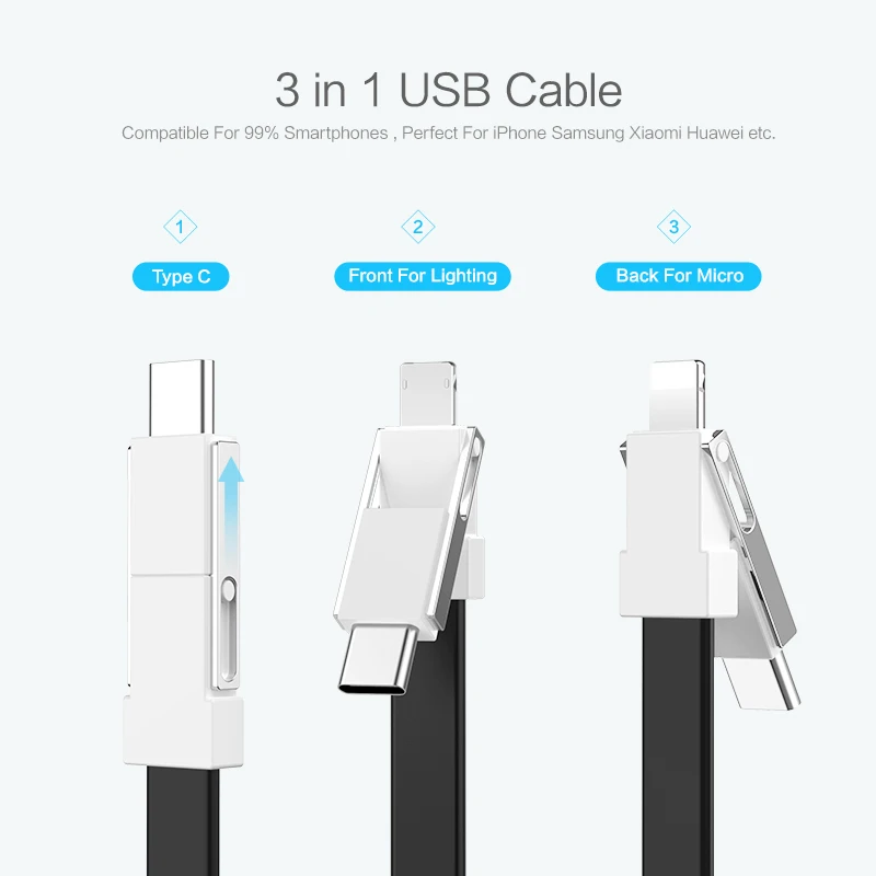  FLOVEME 3 in 1 Keychain USB Ladegerät Kabel Für iPhone/Micro USB/Typ C Kabel Für Samsung Note 9 dat