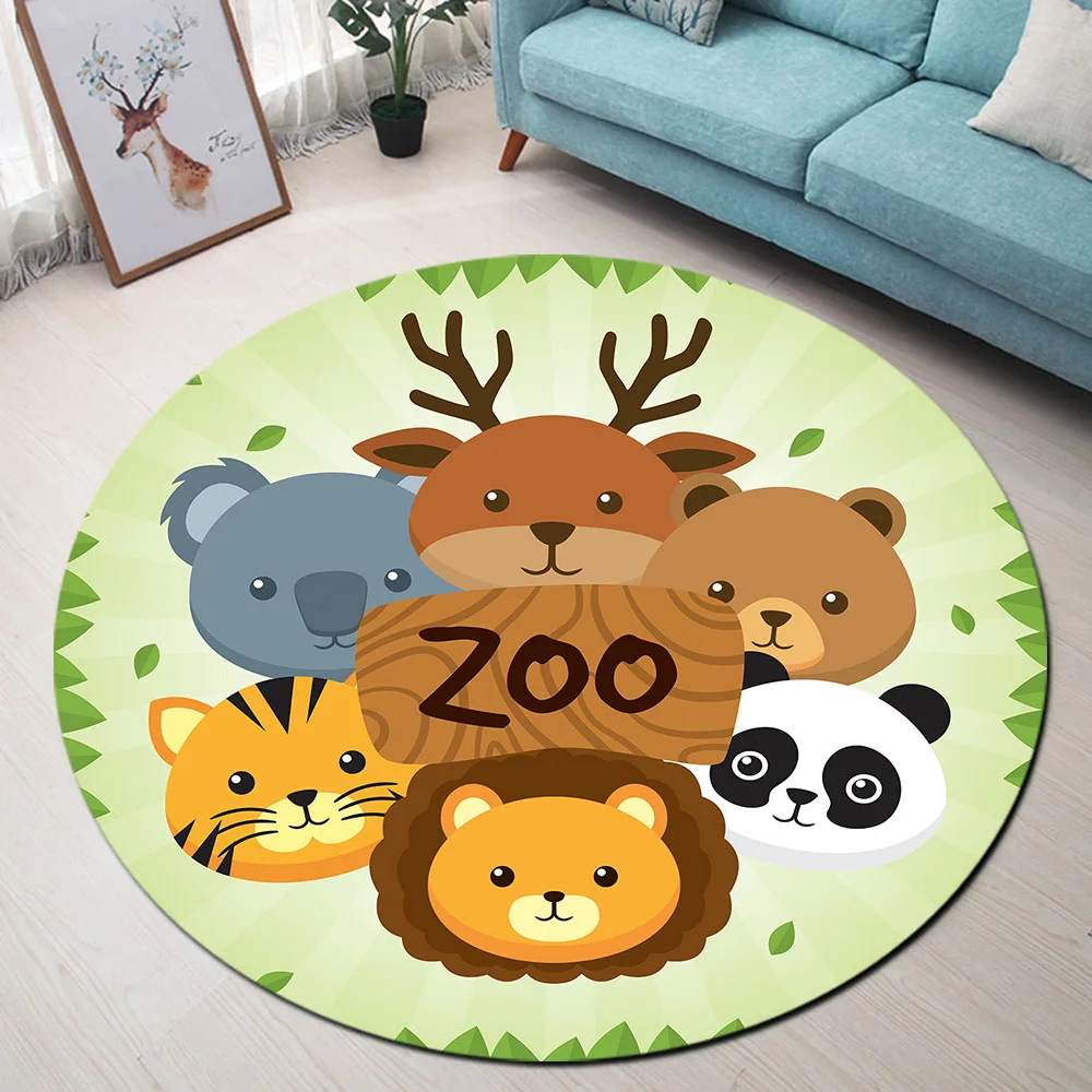 Cute Forest Animals Kids Carpet Memory Foam Decor Area Rugs Room Floor Round Mat 