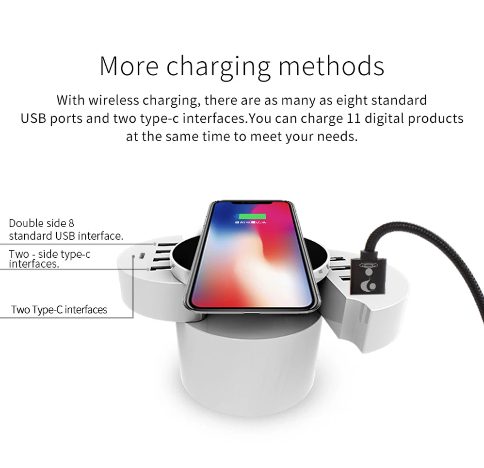 Зарядная Станция USB Type C 40 Вт с 10 портами беспроводное зарядное устройство QI для