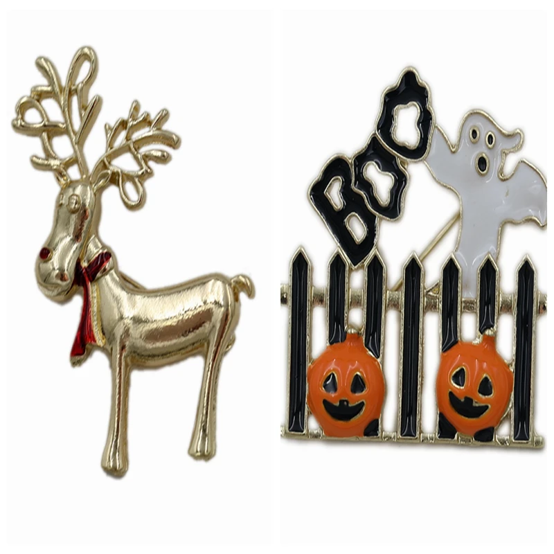 

Christmas Gift Santa Claus Deer Bell Brooch Apple Chest Snowman Boot Scarf Pin Pumpkin Halloween