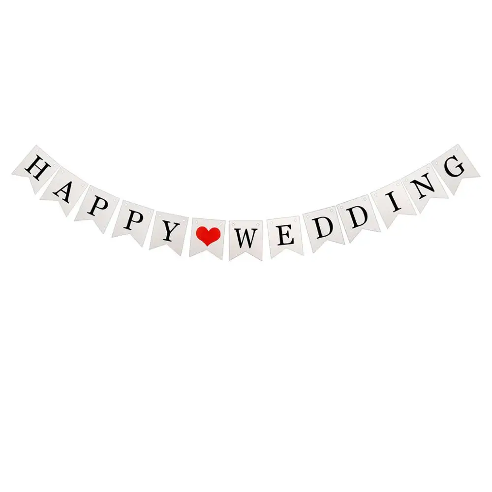 White Just Married Paper Banner Wedding Party Details Decorations Garland For Photo Heart Marriage Decor Rose Gold Streamer - Цвет: happy wedding