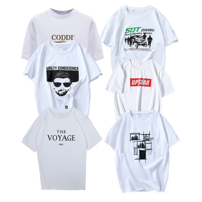 

6Pcs Hot 2019 New Fashion Brand O-Neck Slim ShortSleeve T Shirt Men Trend Casual Mens Famous luxury brand T-shirt 4XL