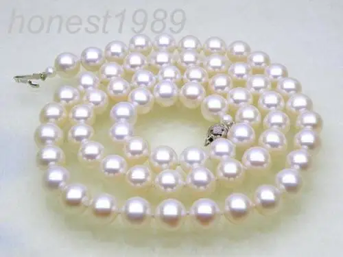 

Genuine 7.5-8mm white AAA+ round japanese akoya pearl necklace 17