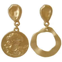Individual creativity asymmetrical geometric zinc alloy round golden drop earring women jewerly Individual creativity asymmetrical geometric zinc alloy round golden drop earring women jewerly