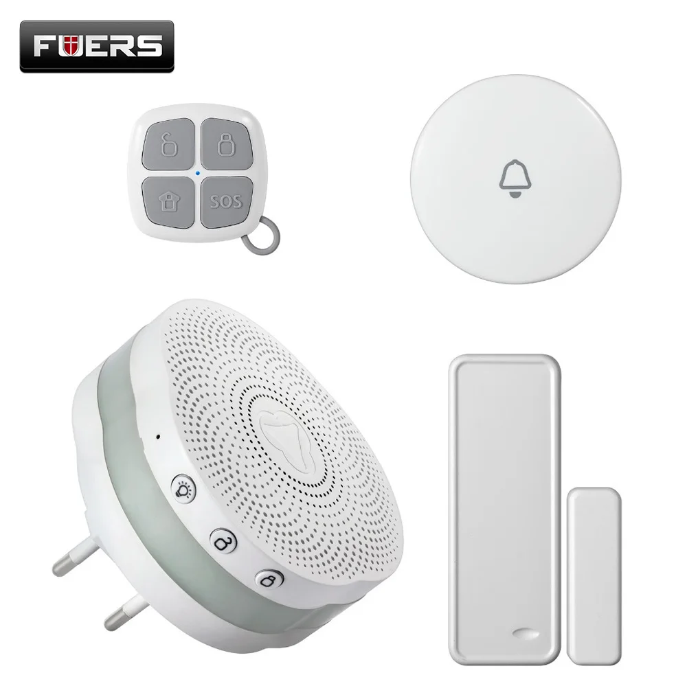 

FUERS Smart Home Security Kit Human Body Sensor Window Door Sensor Wireless Color Night Light Home Shop Bluetooth Doorbell Alarm