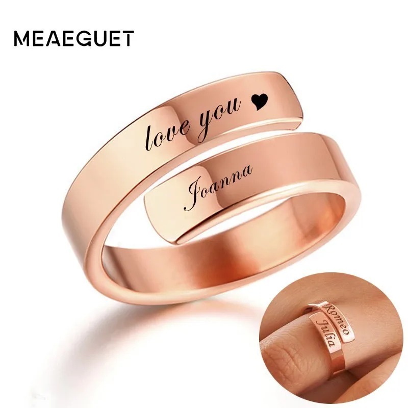 

585rose Gold Ring Personalized Initials Heart Symbols Custom Double Name Wrapped Rings Stainless Steel Jewelry