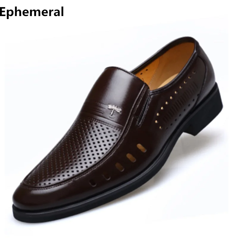 

Man shoes cow leather genuine cut-outs slip-on breathable loafers 2017 men shoes for wedding business plus size 48-7 brown black