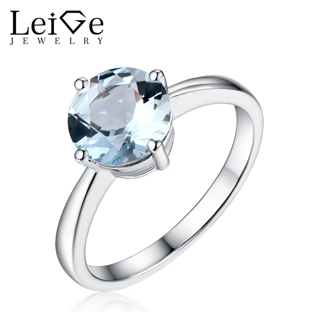 Leige Jewelry Round Cut Natural Aquamarine Ring Solitaire Gemstone Silver 925 for Women Wedding Anniversary Rings Christmas Gift цена Leige Jewelry Round Cut Natural Aquamarine Ring Solitaire Gemstone Silver 925 for Women Wedding Anniversary Rings Christmas Gift цены онлайн
