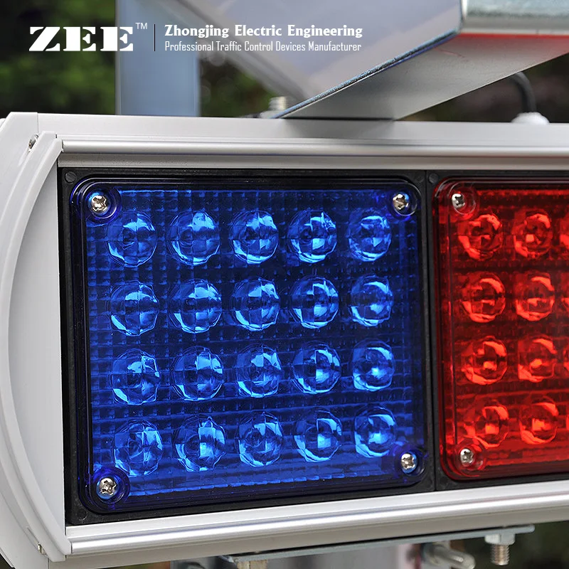 Solar High flux LED Road Hazard Warning Light four side Red & Blue caution