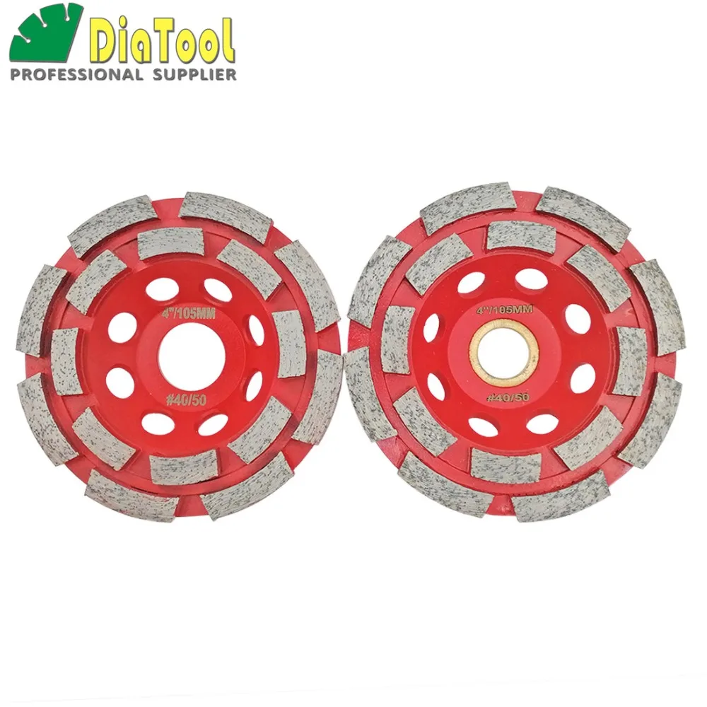 DIATOOL 2Pcs Dia 4/100MM Professional Welded Diamond Double Row Grinding Cup Wheel For Concrete, 4 Inch Grinding Discs 6inch 150mm double row diamond grinding wheel disc bowl shape grinding cup discs concrete granite stone ceramics tools mx36