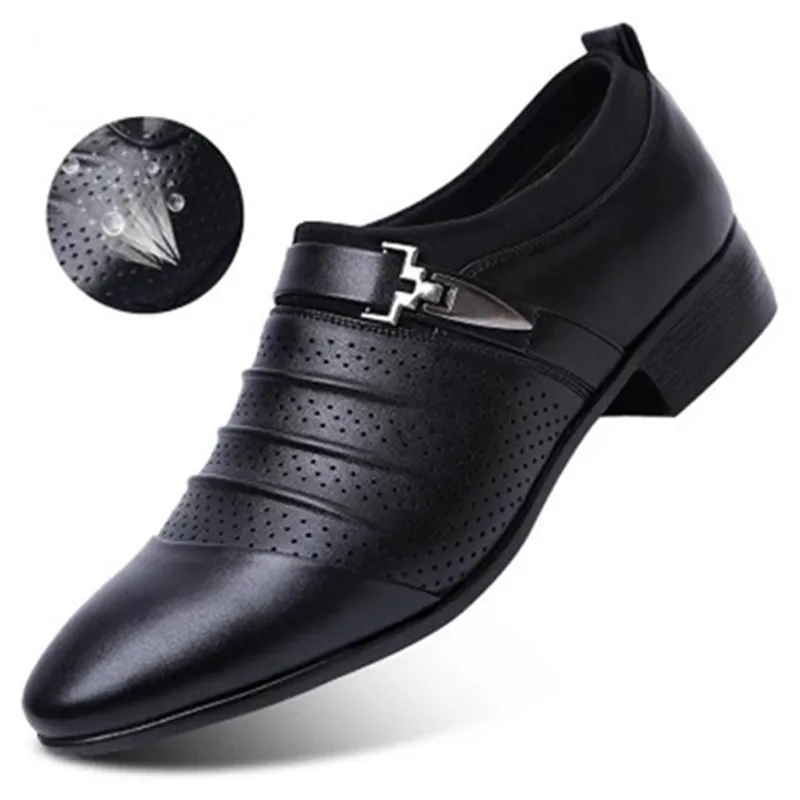  2019 black brown white men's shoes men's pointed dress shoes high quality summer non-slip openwork 