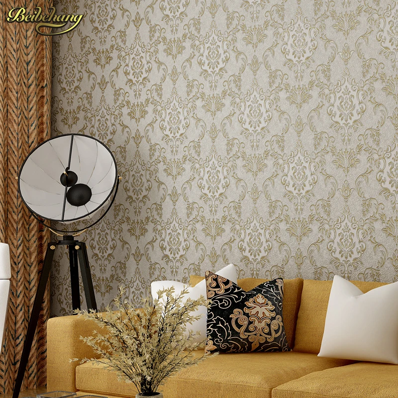 papel de parede Retro European wallpaper 3d deep embossed pvc wallpaper bedroom full of living room TV background wall paper
