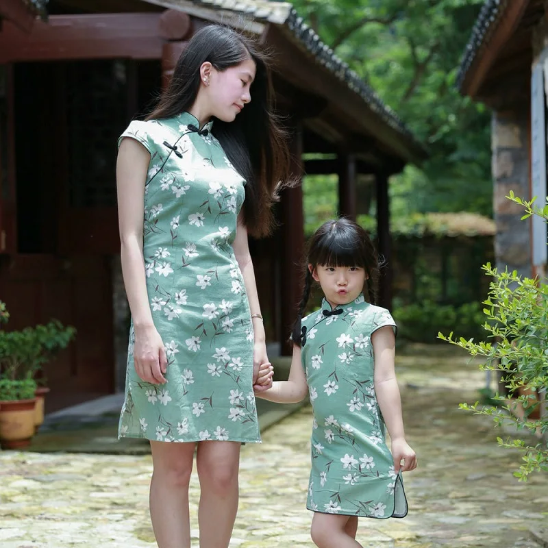 

Mother Daughter Dresses Girls clothing cheongsam parent-child summer child dress children's girl Chinese princess Dress