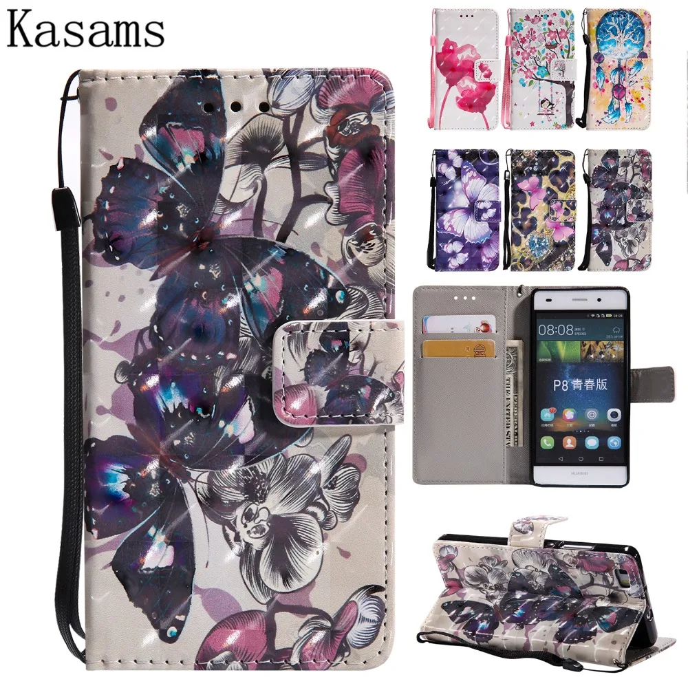 

For Huawei P8 Lite 2015 Flip Wallet Cover For Huawei P8 P 8 PU Leather Mobile Phone Case P8Lite ALE-L21 3D Painting Smooth Funda