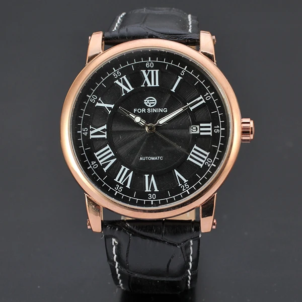 Men's Automatic Watch Top Leather Strap Big Dial Roman Numerals Display Watch Luxury Brand
