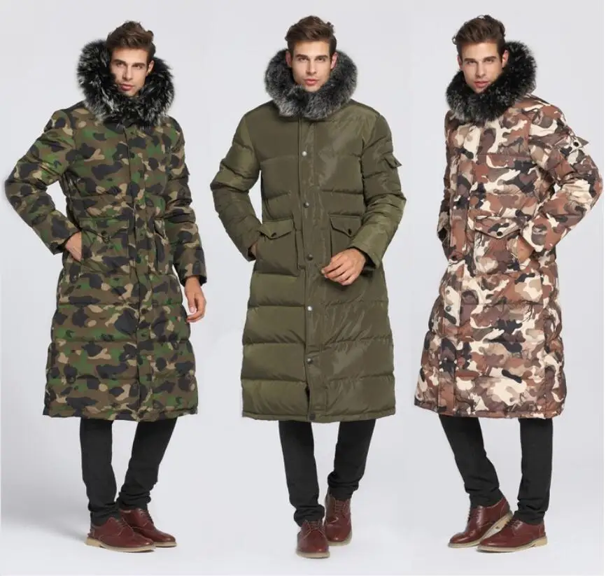 

90% White duck down Men Long down jacket - 40 degrees Warm coat Real Fur Collar Thick Men's Winter coats