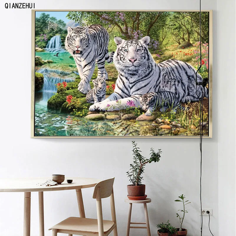 

DIY Rhinestone plastic crafts painting diamond Tiger family animal Square diamond painting cross stitch full diamond embroidery