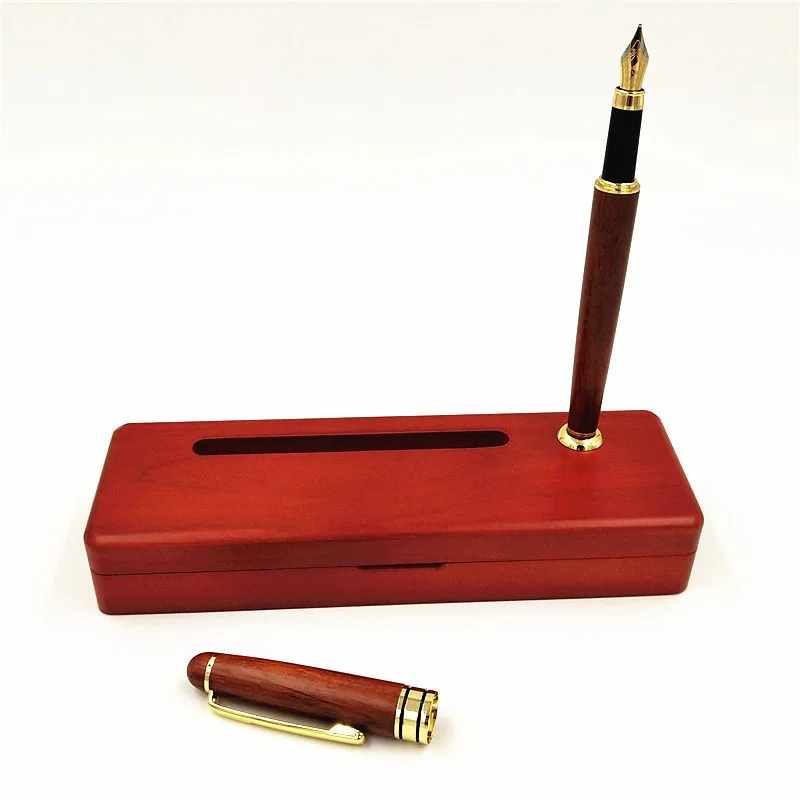 

One Set Vintage Handmade Red Wood Fountain Pen With Multifunctional Pencil Case With Pen Holder Hole Office Gift