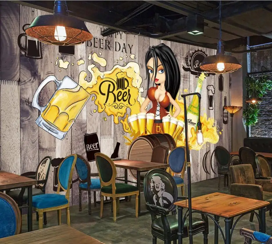 

Custom wallpaper mural hand-painted beer decorative painting wall