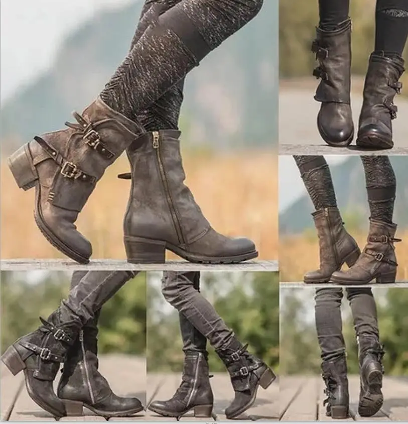 Женские ботильоны zapatos mujer винтажная теплая обувь из искусственной кожи Женская