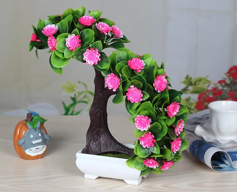 Flone Artificial Plants Flowers Fake Green Plant Welcome Pine Bonsai Simulation Plastic Flowers Wedding Home Decoration Plant (15)