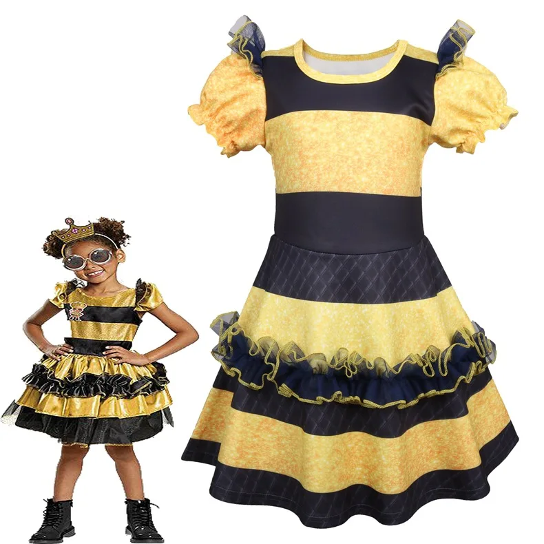 

2-8 years girls performance dress cosplay costume lol doll dress kids party dress puff sleeve