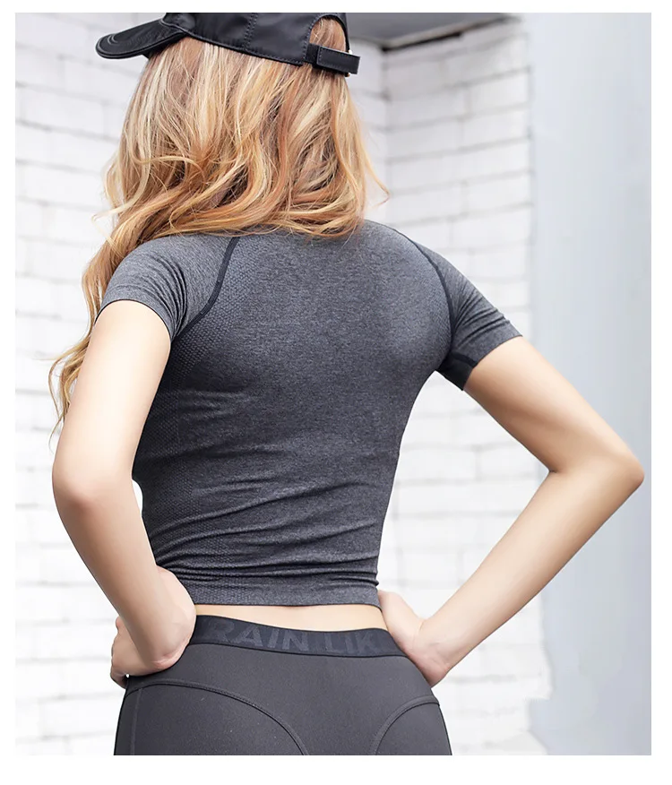 Быстросохнущий женский укороченный бесшовный топ с коротким рукавом для фитнеса, женские топы для тренировок, спортивная одежда для женщин, женская сексуальная футболка для спортзала