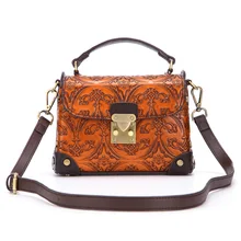 Женская сумка-мессенджер из натуральной кожи с тиснением, настоящая воловья кожа, Ретро стиль, сумка-тоут, сумка через плечо, сумки с верхней ручкой