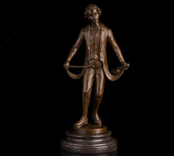 

34 CM Western Art Deco Bronze Copper Young People Man Violin Violinist Sculpture