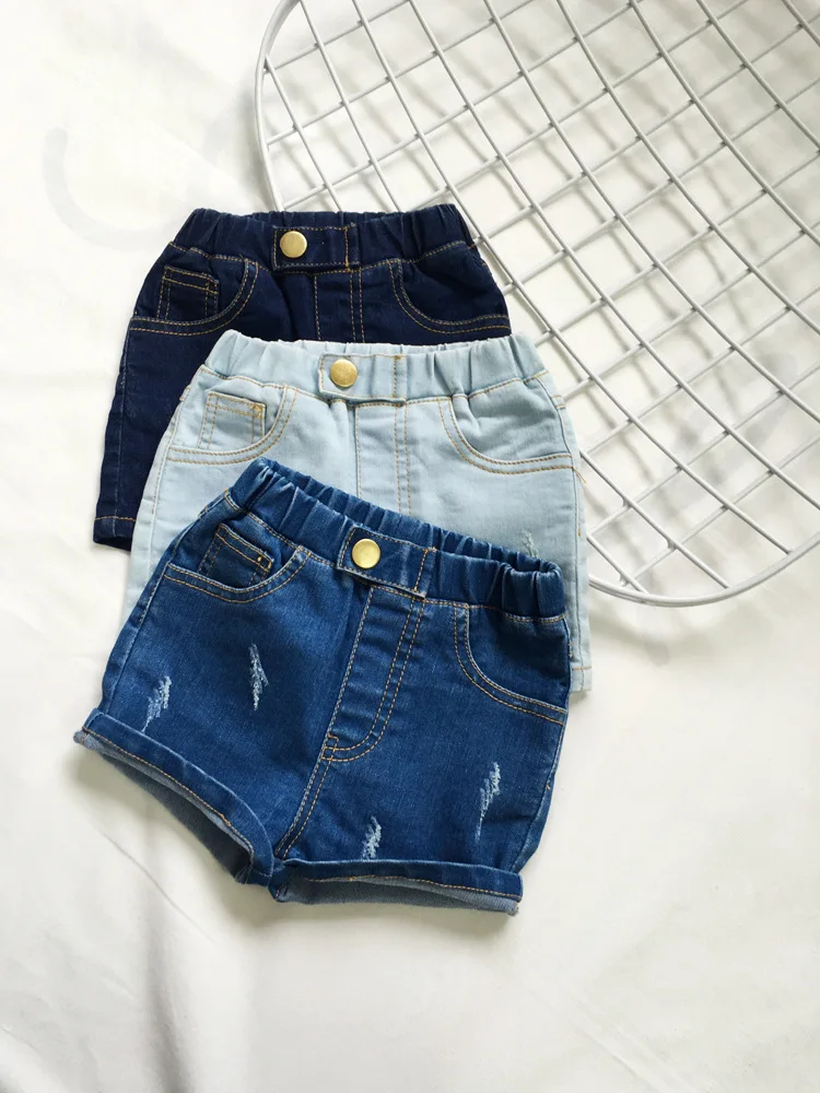 Dfxd/Новинка 2017 года Марка малышей Шорты для девочки Лето синего джинсового цвета обтягивающие джинсы короткие штаны Высокое качество