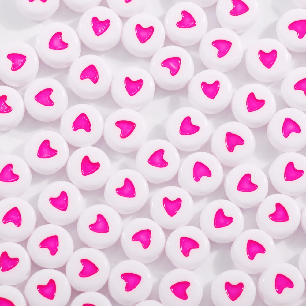 

200pcs/lot 4*7mm Round Acrylic Heart Shaped Pattern Beads Fit Crafts DIY Bracelet Necklace Children's Toys