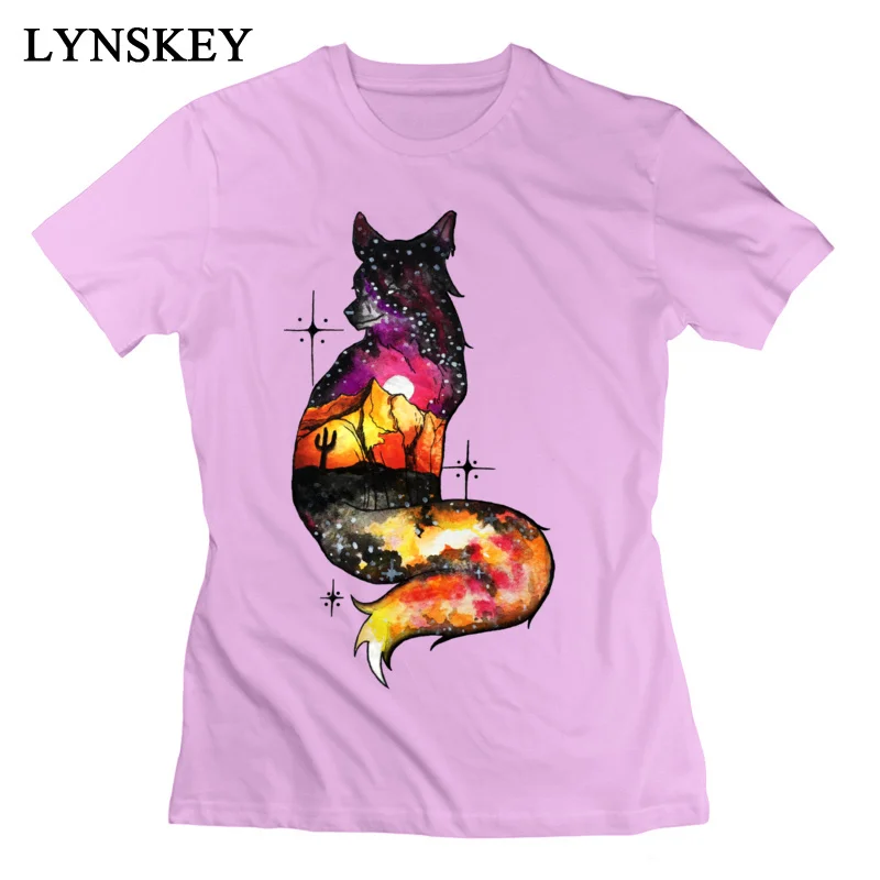 LYNSKEY Cotton Tops Shirt Galaxy Desert Fox for Women Normal T-Shirts Slim Fit Discount Crewneck Short Sleeve Tee Shirt white