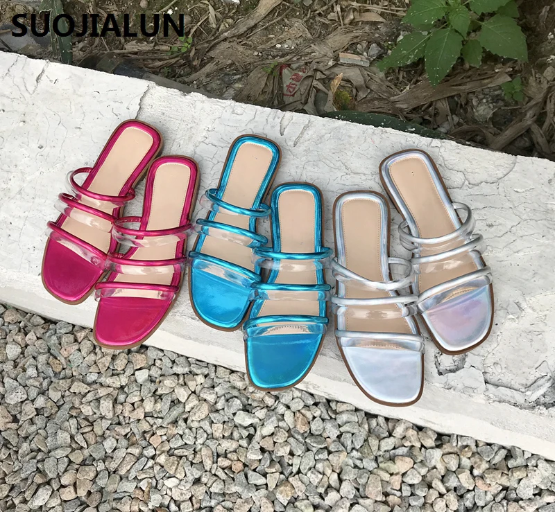 

SUOJIALUN Brand Women Slippers Summer Flip Flops Outdoors Shoes Beach Flat Slides Sandals 2019 New Female Fashion