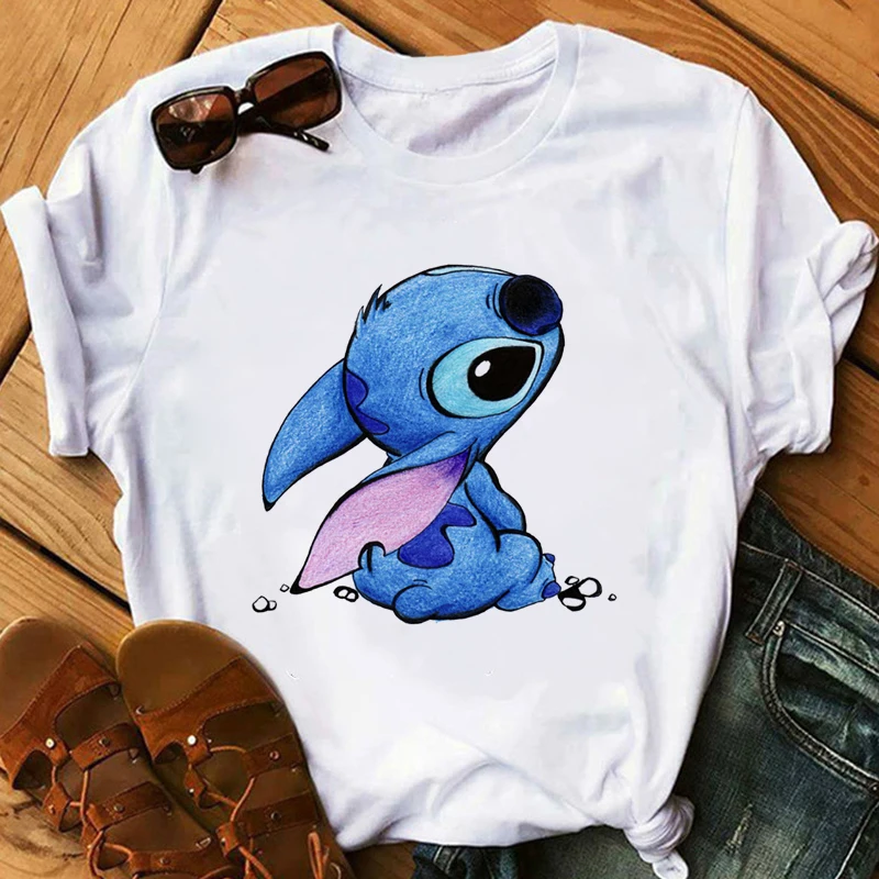 Женская футболка LILO STITCH, летние белые милые футболки harajuku, милая Повседневная футболка с рисунком, милые обтягивающие повседневные топы для девочек - Цвет: W525101930