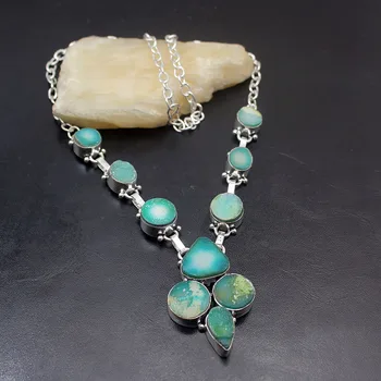 

Hermosa Mother's Day Gifts Natural Green Drusy Silver Color Chain Pendant Necklace 18 Inch NY1098 Free Shipping
