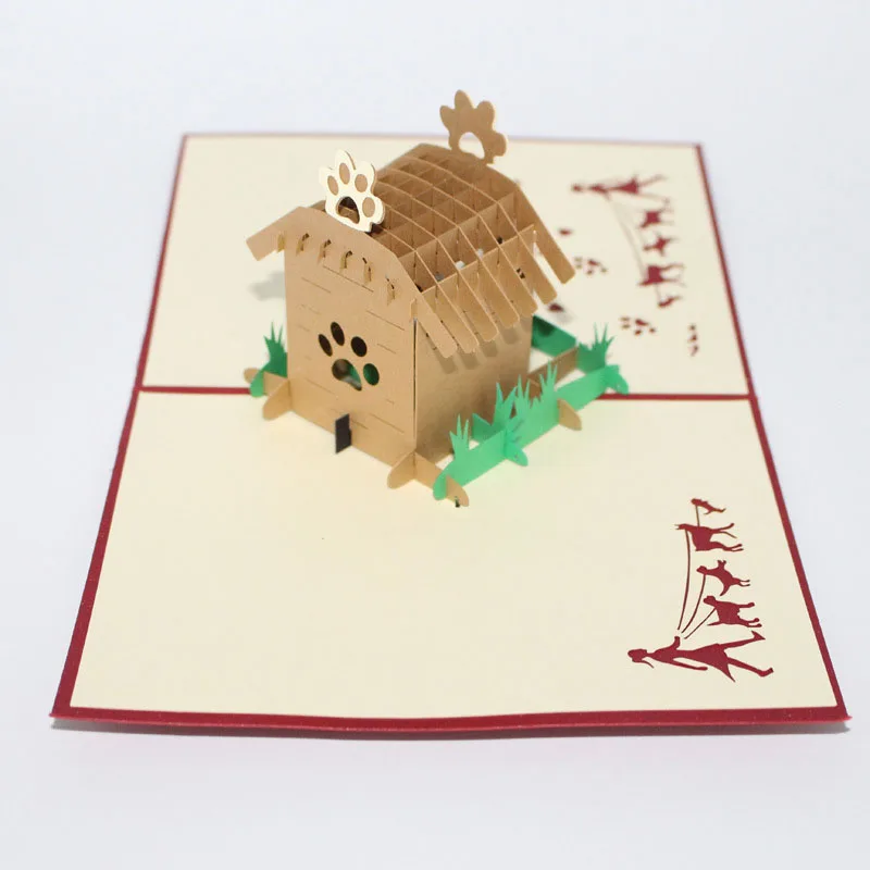  3D Laser Cut Handmade Carving Cute Dog Cage House Dinasour Paper Invitation Greeting Cards PostCard - 32791880423
