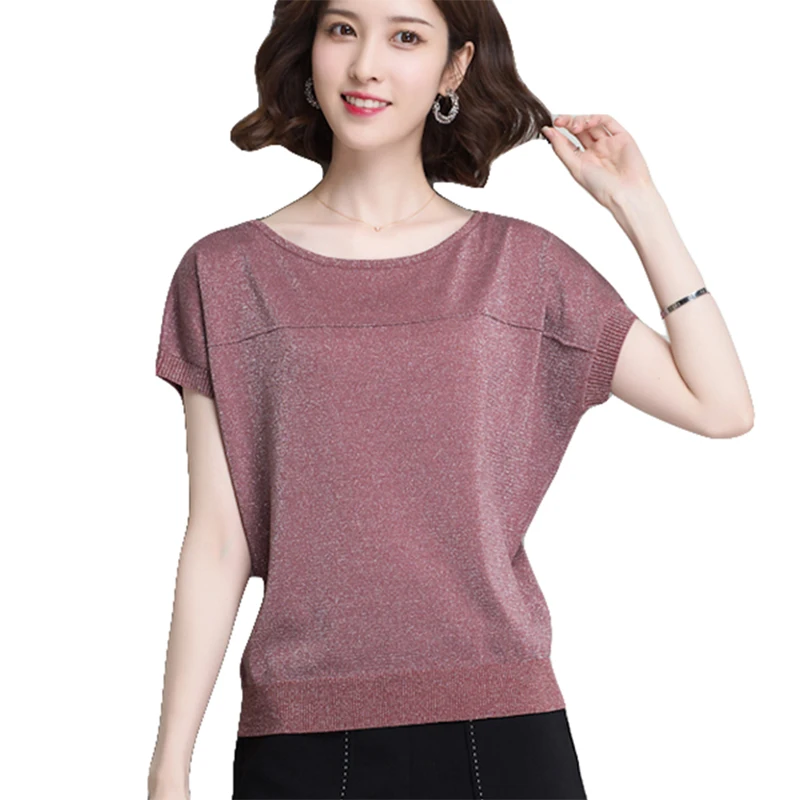 

Women's Blouse Short Bat Sleeve Large Size Elastic Shirt O-Neck Cotton Blusas Femininas Casual Tops Female Shirts Women Solid