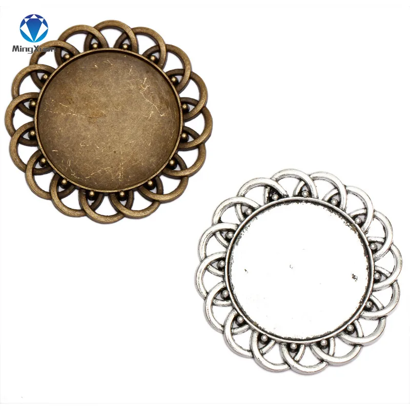 

MINGXUAN 10pc Antique Bronze Flower Round Pendant Tray Cabochon 30mm Setting Pendants cabochons for jewelry making