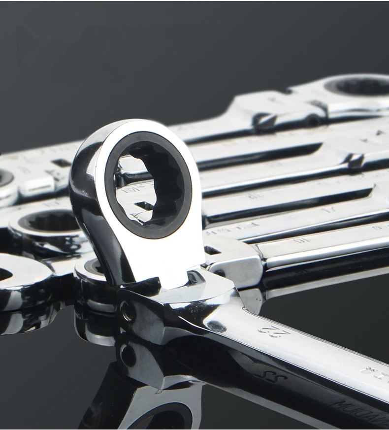  Adjustable Ratchet Wrench 10pcs Wrenches Hand Tools Chromed Gear Spanner Flexible Head Combination 