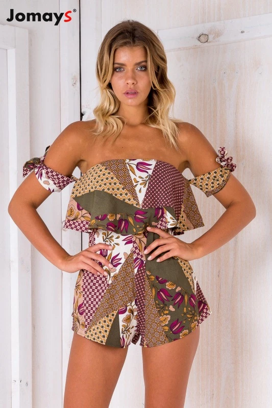 

Jomays Sexy Summer Women Jumpsuit Off Shoulder Strapless Backless Bodysuit Playsuits Print Romper Boho Beach Casual Fashion