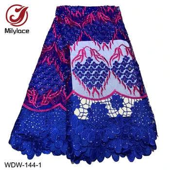 

2019 Hot Sale Embroidered African Lace Fabric High Quality with Rhinestone French Net Guipure Lace Fabrics for Dress WDW-144