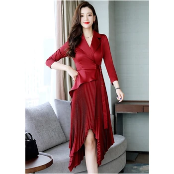 

Spring dress 2019 new fashion pleated chic slim slimming dress black and white long sleeve temperament sexy dress vestidos LR56